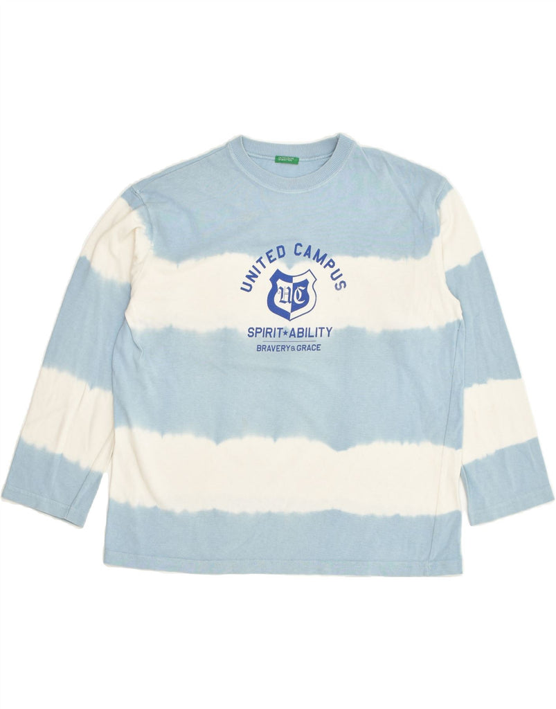 BENETTON Girls Top Long Sleeve 9-10 Years Large Blue Striped Cotton | Vintage Benetton | Thrift | Second-Hand Benetton | Used Clothing | Messina Hembry 