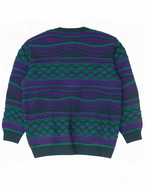 La Dame Womens Cardigan Sweater UK 16 Large Purple Geometric Acrylic