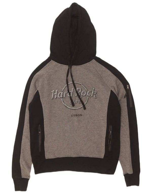 Hard Rock Cafe Mens Lisbon Graphic Hoodie Jumper Small Grey Colourblock