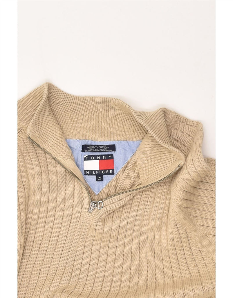 TOMMY HILFIGER Mens Zip Neck Jumper Sweater 2XL Grey Cotton | Vintage Tommy Hilfiger | Thrift | Second-Hand Tommy Hilfiger | Used Clothing | Messina Hembry 