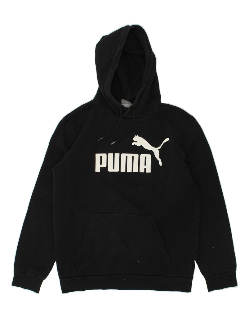 PUMA Mens Graphic Hoodie Jumper Small Black Cotton | Vintage Puma | Thrift | Second-Hand Puma | Used Clothing | Messina Hembry 