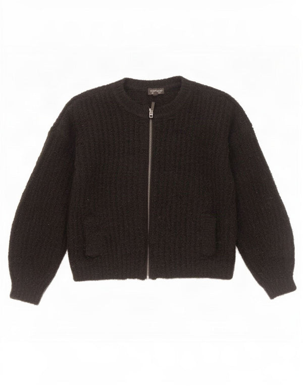 Topshop Womens Oversized Full Zip Cardigan Sweater UK 8 Small Black Acrylic
