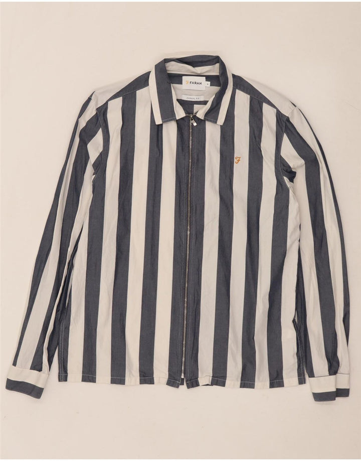 FARAH Mens Casual Fit Shirt Medium Navy Blue Striped Cotton
