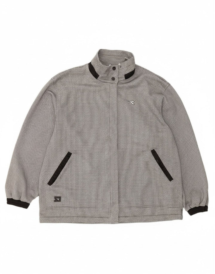DIADORA Womens Oversized Bomber Jacket IT 48 XL Grey Check Polyester