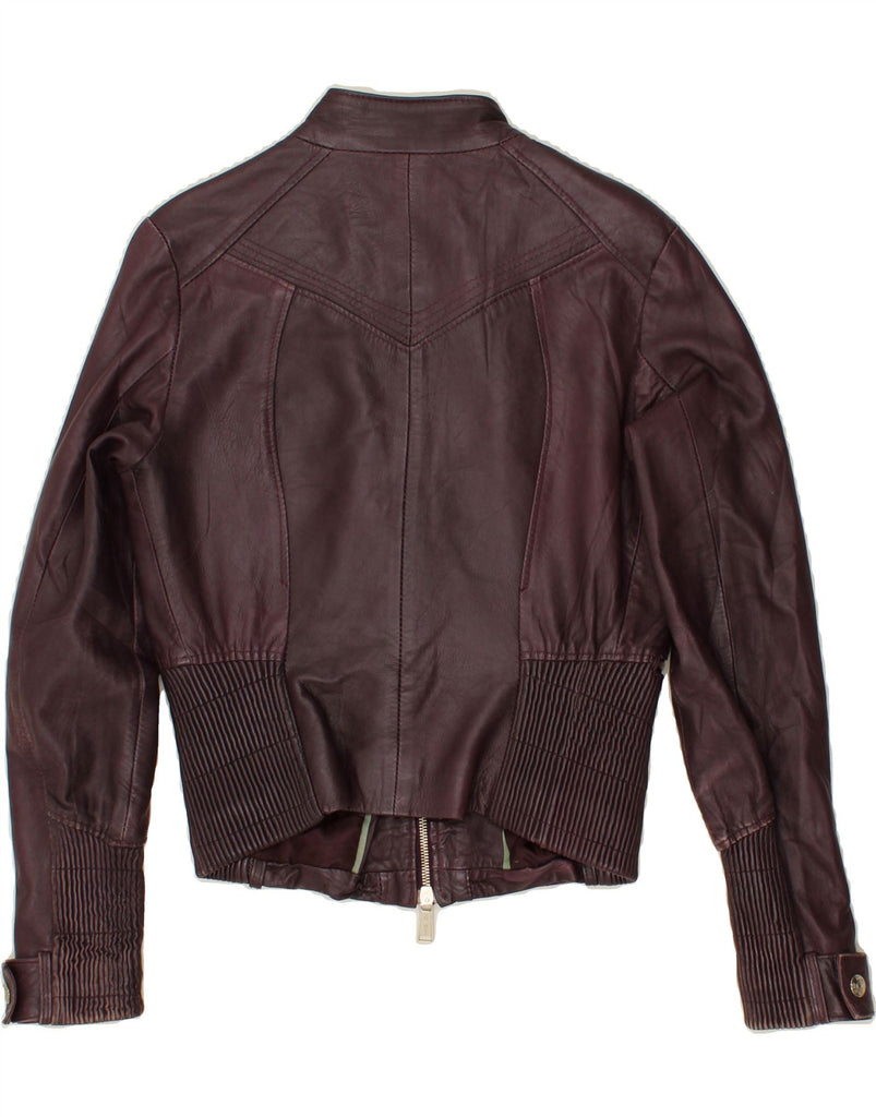 VINTAGE Womens Crop Leather Jacket UK 10 Small Maroon Leather Vintage Vintage and Second-Hand Vintage from Messina Hembry 