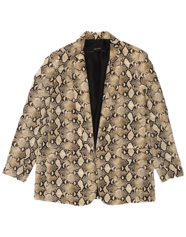 Zara Womens Blazer Jacket UK 14 Large Beige Animal Print Polyester