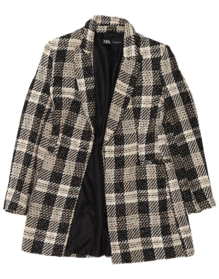 Zara Womens Open Overcoat UK 6 XS Black Check Acetate