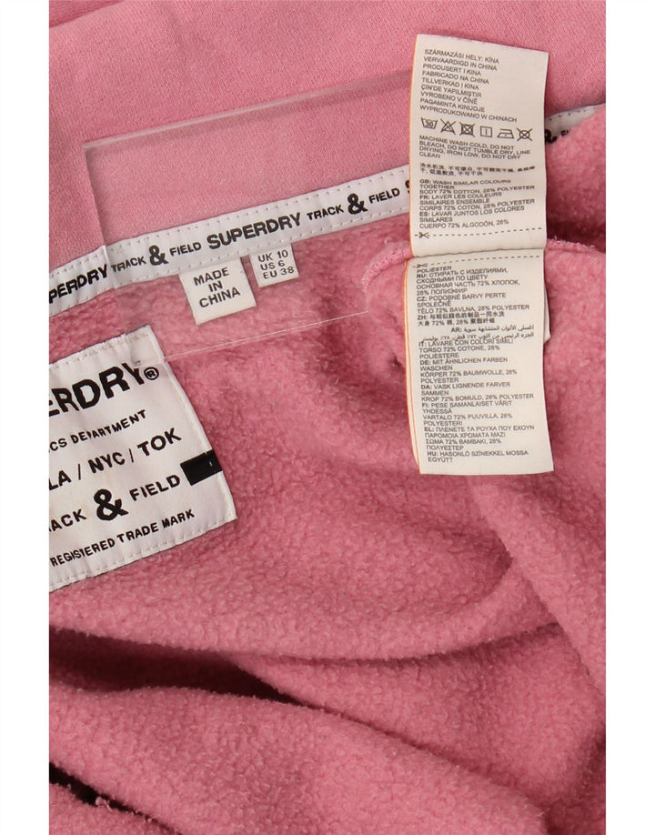 SUPERDRY Womens Graphic Zip Hoodie Sweater UK 10 Small Pink Cotton