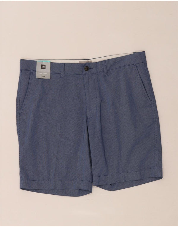 Marks & Spencer Mens Chino Shorts W34 Large  Blue Spotted Cotton