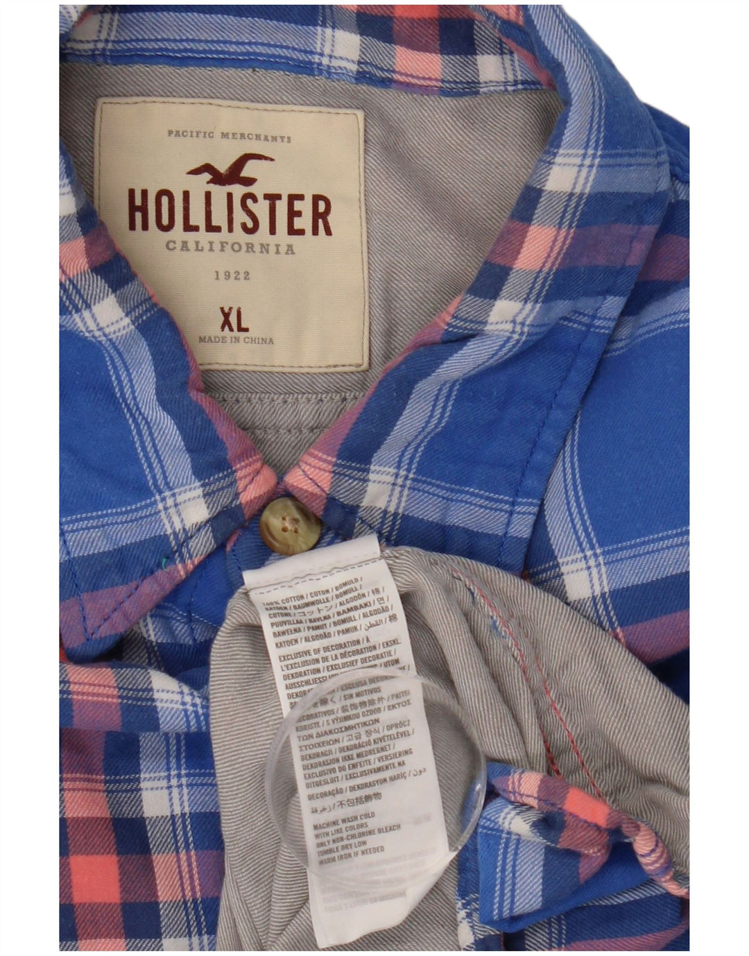 Hollister Mens Flannel Shirt XL Blue Check Cotton