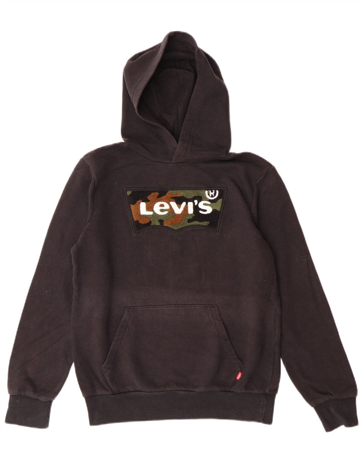 Levi's Boys Graphic Hoodie Jumper 12-13 Years Large Black Cotton