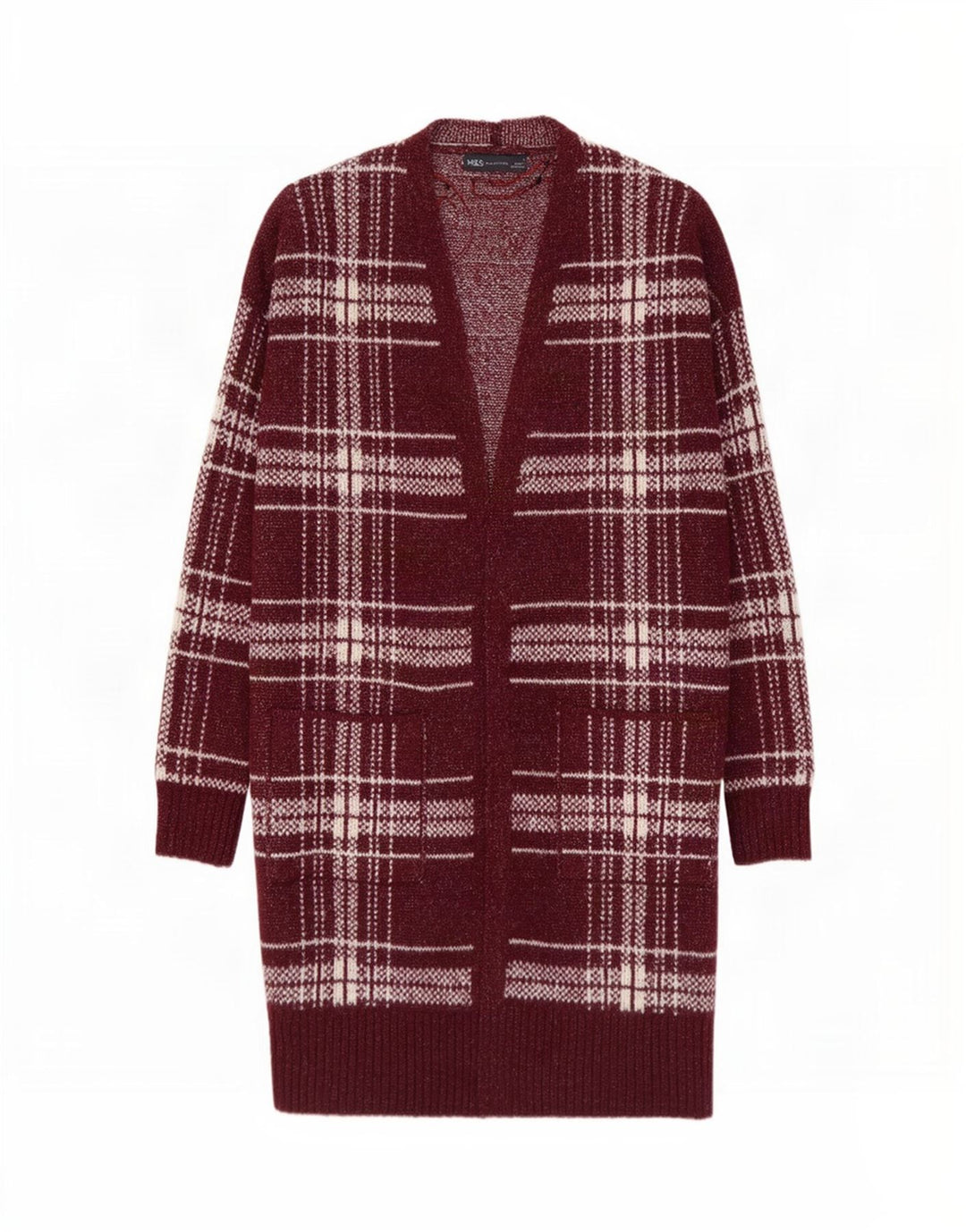 Marks & Spencer Womens Longline Cardigan Sweater UK 14 Medium Burgundy