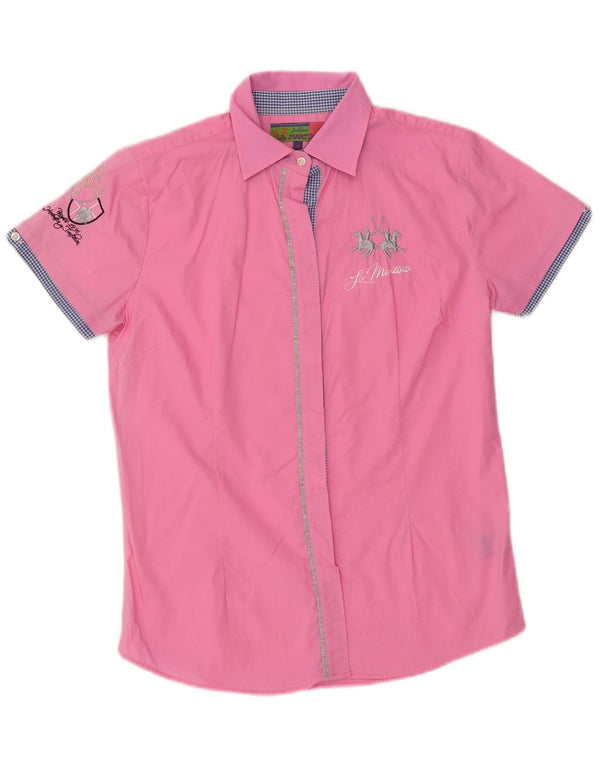 La Martina Womens Graphic Short Sleeve Shirt UK 18 XL Pink Cotton
