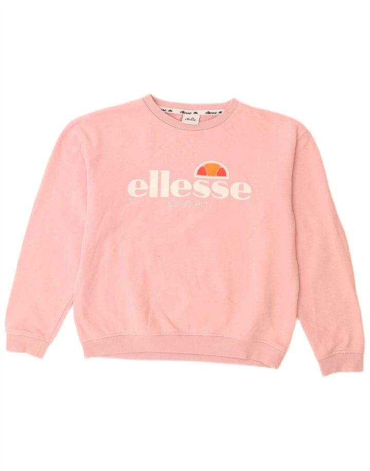ELLESSE Womens Graphic Sweatshirt Jumper UK 12 Medium Pink Cotton