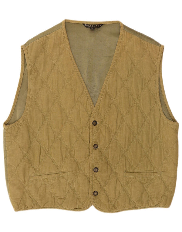 Vintage Mens Corduroy Quilted Waistcoat Large Khaki
