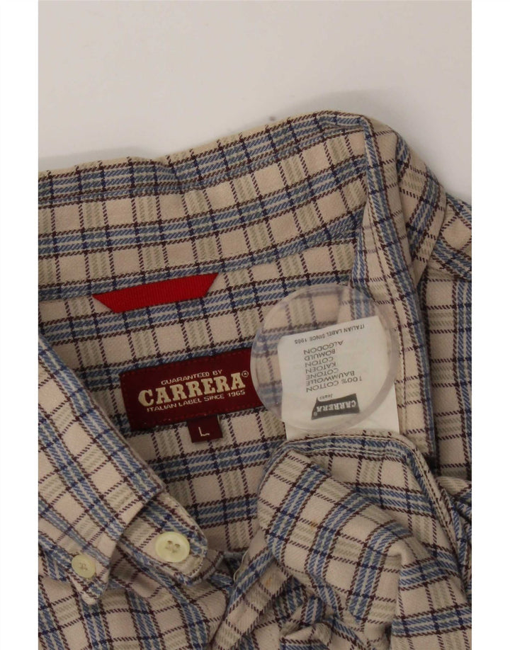 Carrera Mens Flannel Shirt Large Grey Check Cotton