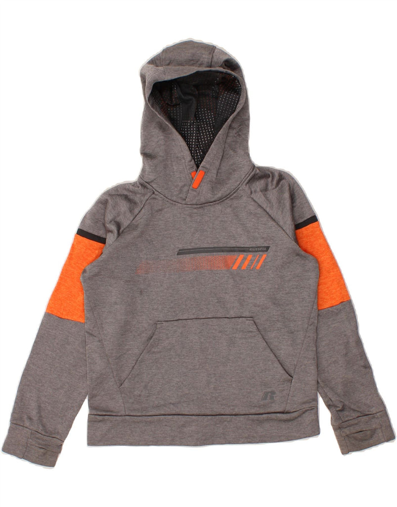 RUSSELL ATHLETIC Boys Hoodie Jumper 10-11 Years Large  Grey Colourblock Vintage Russell Athletic and Second-Hand Russell Athletic from Messina Hembry 