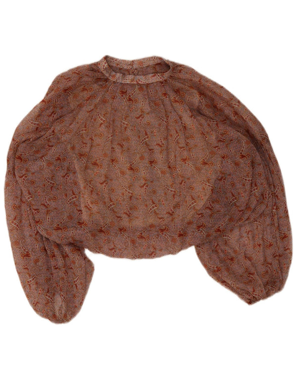 Zara Womens Crop Long Sleeve Crop Blouse Top UK 10 Small Brown Paisley