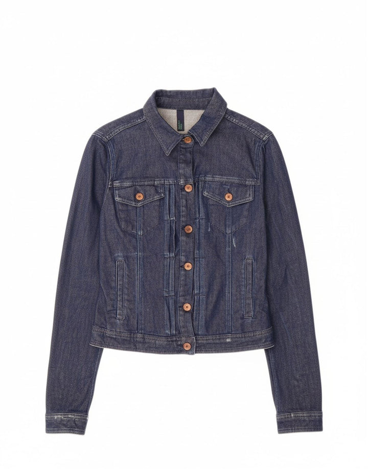BENETTON Womens Denim Jacket UK 10 Small Navy Blue Cotton
