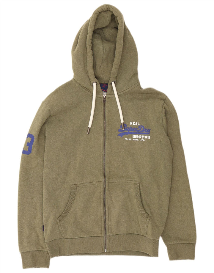 Superdry Womens Graphic Zip Hoodie Sweater UK 14 Medium Green