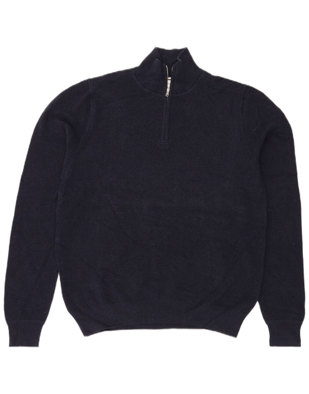 John Lewis Mens Zip Neck Jumper Sweater Large Navy Blue Cotton