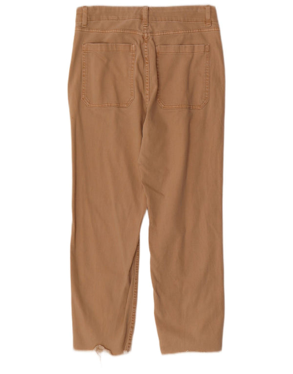 Marks & Spencer Womens Straight Cropped Trousers UK 12 Medium W30 L25 Beige