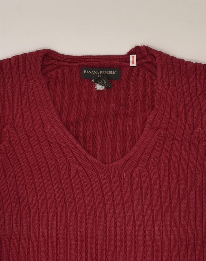 BANANA REPUBLIC Womens V-Neck Jumper Sweater UK 14 Medium Red Cotton | Vintage Banana Republic | Thrift | Second-Hand Banana Republic | Used Clothing | Messina Hembry 