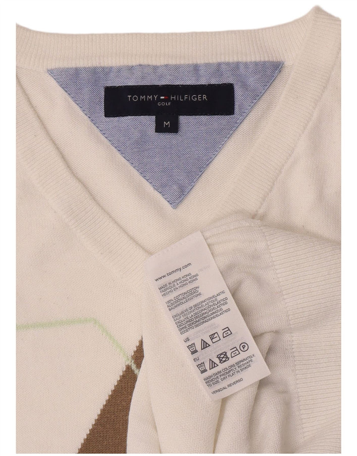 Tommy Hilfiger Mens Vest Tank Top Medium White Argyle/Diamond Cotton