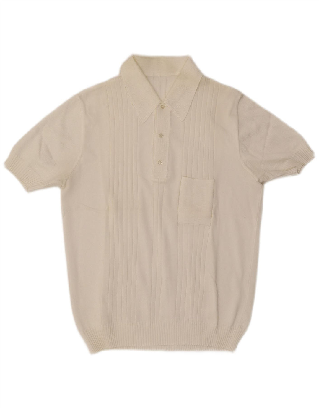 Vintage Mens Short Sleeve Polo Neck Jumper Sweater Medium White