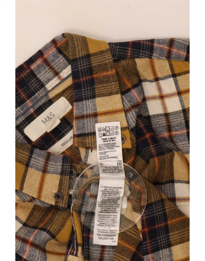 Marks & Spencer Mens Regular Fit Flannel Shirt Medium Yellow Check Cotton