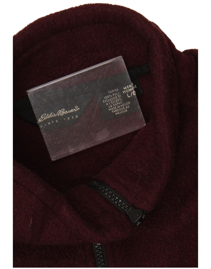 Eddie Bauer Mens Zip Neck Fleece Jumper Large Burgundy Polyester