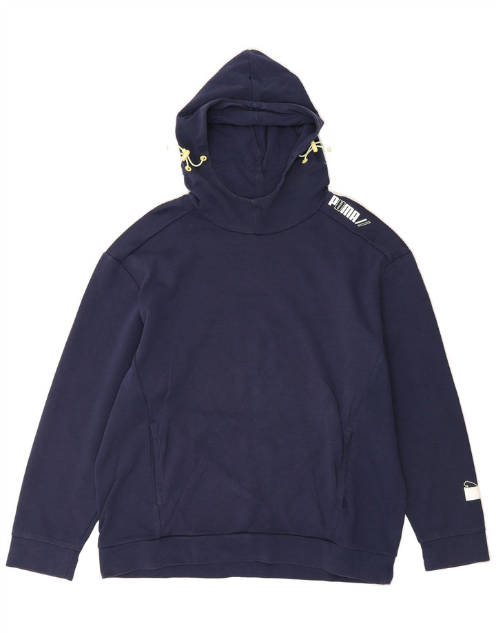 PUMA Mens Graphic Hoodie Jumper XL Navy Blue Vintage Puma and Second-Hand Puma from Messina Hembry 