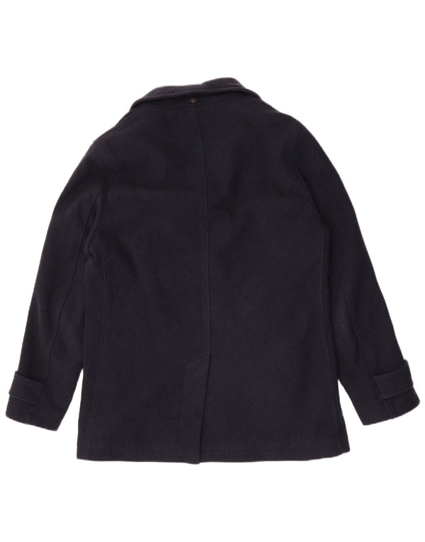 Massimo Dutti Mens Pea Coat UK 38 Medium Navy Blue Wool