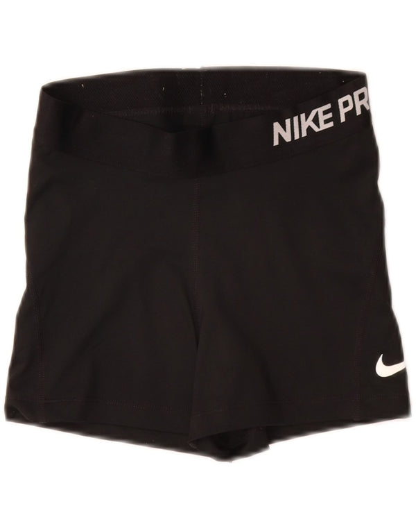 NIKE Girls Dri Fit Graphic Sport Shorts 8-9 Years Small Black Polyester