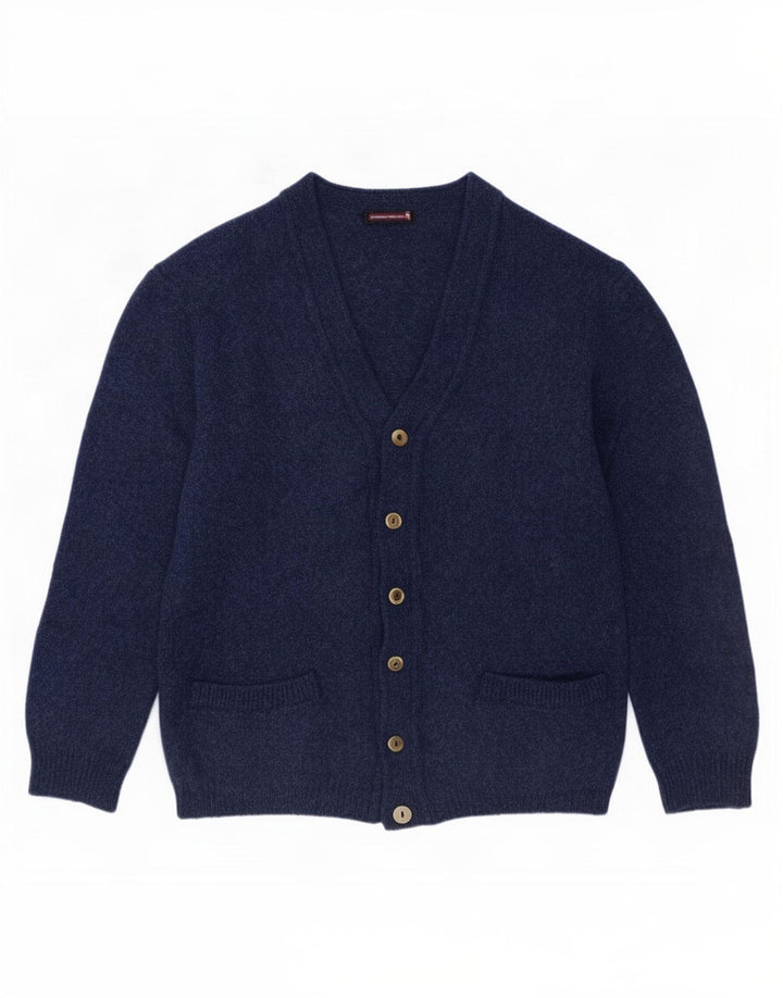 Vintage Mens Cardigan Sweater Medium Navy Blue New Wool