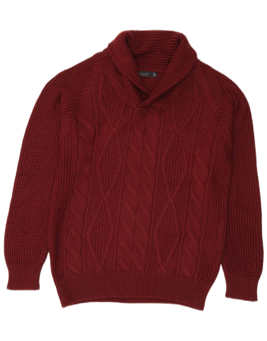 Zara Mens Shawl Neck Jumper Sweater Large Maroon Acrylic