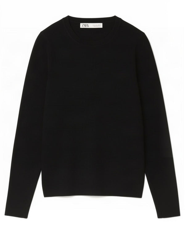 Zara Womens Crop Top Long Sleeve UK 14 Large Black Viscose