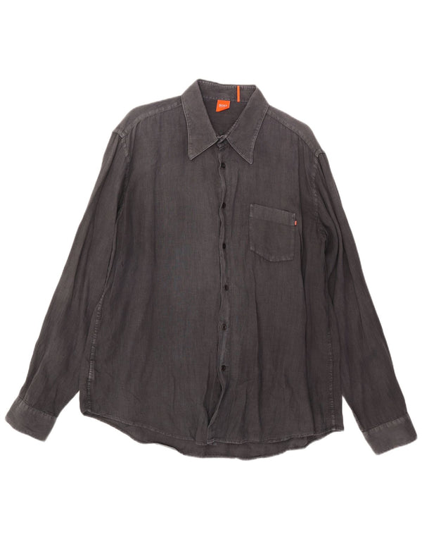 Hugo Boss Mens Shirt XL Grey Linen