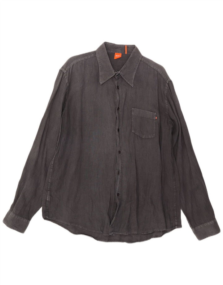 Hugo Boss Mens Shirt XL Grey Linen