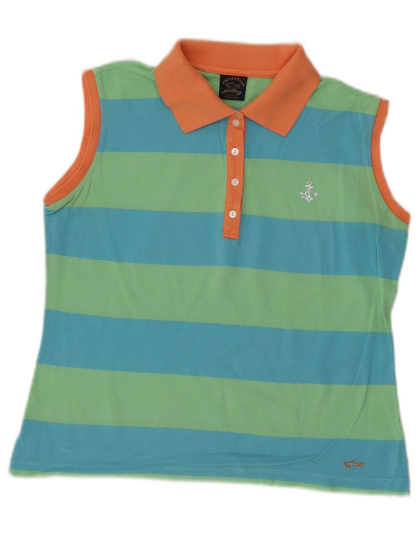 Paul & Shark Womens Yachting Crop Polo Shirt UK 10 Small Blue Striped