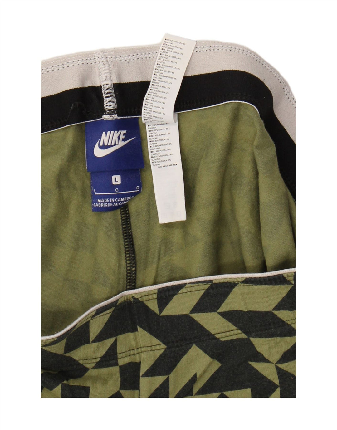 NIKE Womens Leggings UK 14 Large  Khaki Geometric Cotton