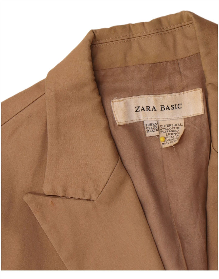Zara Womens 1 Button Blazer Jacket UK 6 XS Brown Cotton