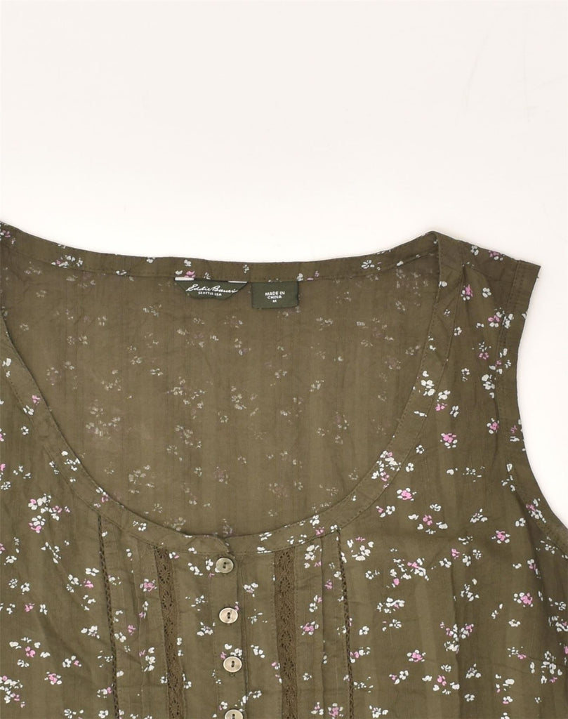 EDDIE BAUER Womens Sleeveless Blouse Top UK 12 Medium Khaki Floral Cotton | Vintage Eddie Bauer | Thrift | Second-Hand Eddie Bauer | Used Clothing | Messina Hembry 