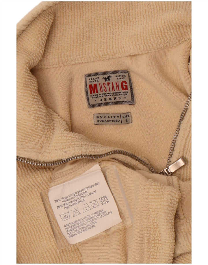 Mustang Mens Zip Neck Fleece Jumper Large Beige Colourblock Polyester