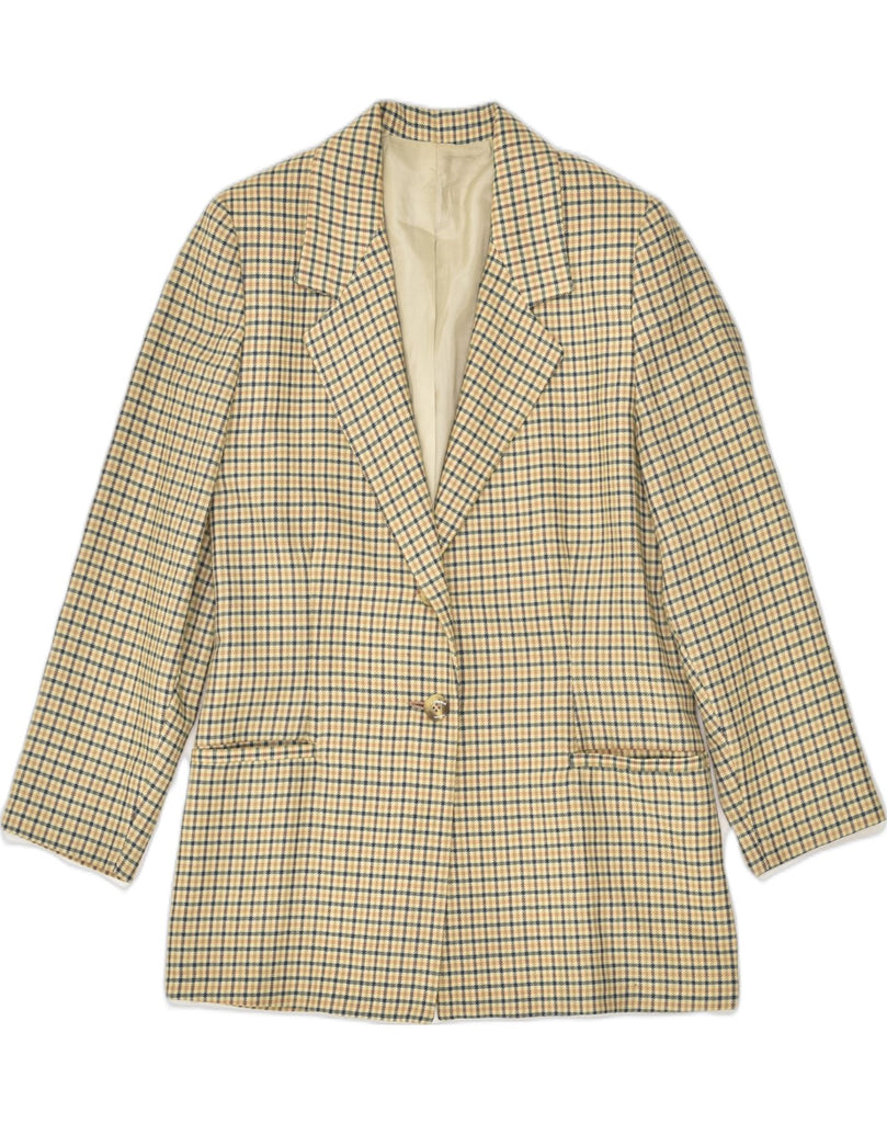 VINTAGE Womens 2 Button Blazer Jacket UK 10 Small Beige Check Virgin Wool | Vintage Vintage | Thrift | Second-Hand Vintage | Used Clothing | Messina Hembry 