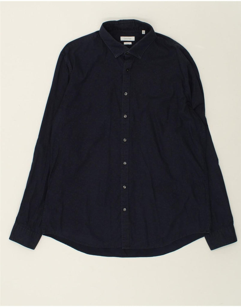 CALVIN KLEIN Mens Slim Fit Shirt Size 17 43 XL Navy Blue | Vintage Calvin Klein | Thrift | Second-Hand Calvin Klein | Used Clothing | Messina Hembry 