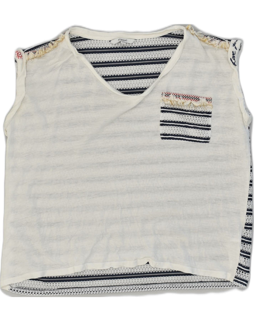 DESIGUAL Womens Vest Top UK 6 XS White Striped Polyester | Vintage Desigual | Thrift | Second-Hand Desigual | Used Clothing | Messina Hembry 