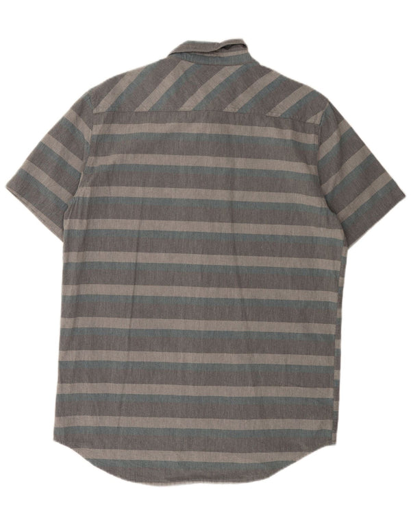 Quiksilver Mens Short Sleeve Regular Fit Shirt Medium Grey Striped Cotton