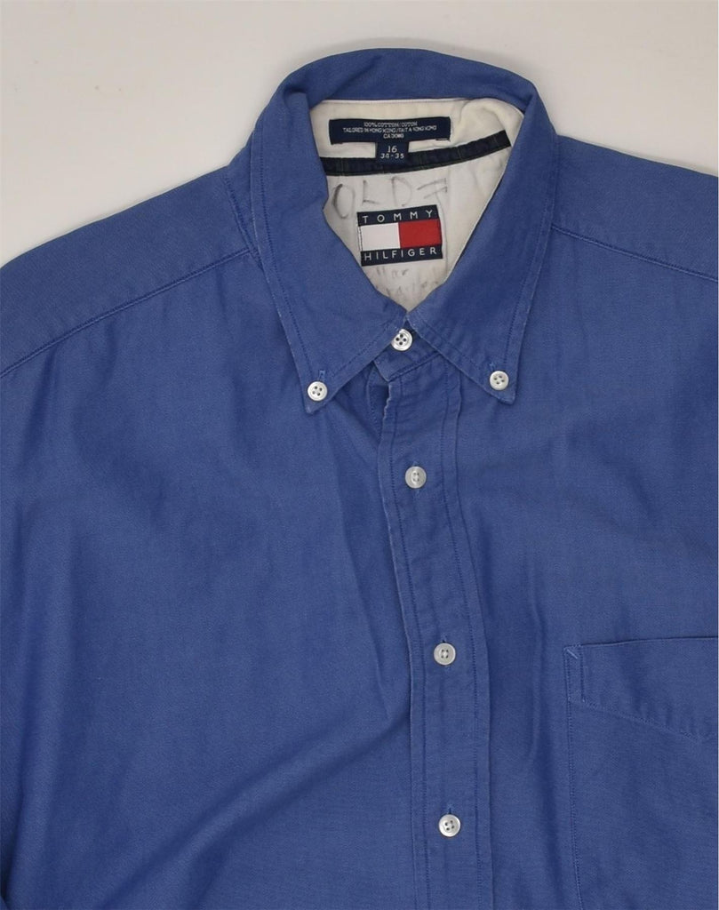 TOMMY HILFIGER Mens Shirt Size 16 34/35 Large Blue Cotton | Vintage Tommy Hilfiger | Thrift | Second-Hand Tommy Hilfiger | Used Clothing | Messina Hembry 