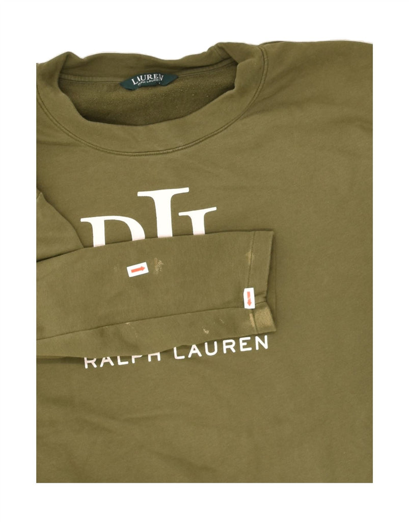 RALPH LAUREN Womens Graphic Sweatshirt Jumper UK 10 Small Green Cotton | Vintage Ralph Lauren | Thrift | Second-Hand Ralph Lauren | Used Clothing | Messina Hembry 